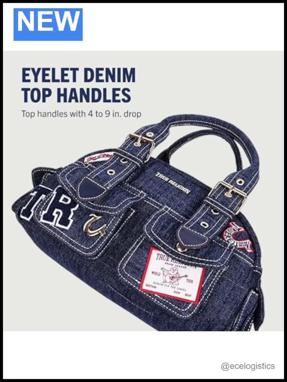 True Religion Satchel Bag Dark Denim Multi Patch
